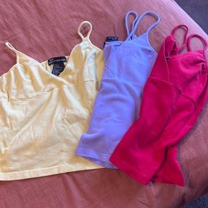 No boundaries tanks (red, yellow, & purple)